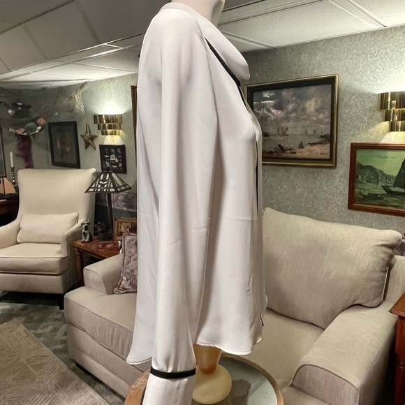 ZARA BASIC Cowl Neck Blouse Women's M Long Sleeve Ivory Black CAREER Preppy - Picture 6 of 7
